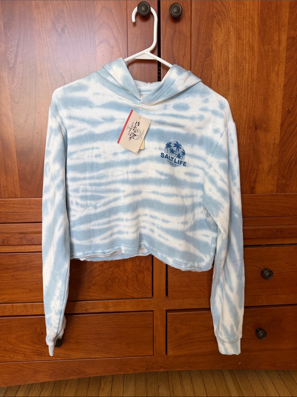 Salt Life Blue White Tie Dye Cropped Hoodie Adult Small NWT